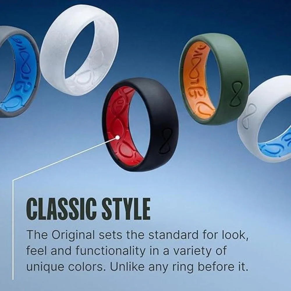 Groove Life Mens Silicone Breathable Wedding‎ Ring Band Midnight Black Classic